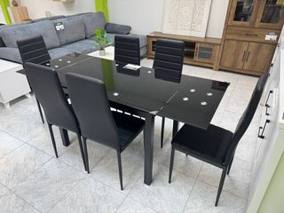 Pack Comedor Sevilla: Mesa Negra y 6 Sillas .