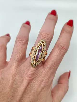 Anillo Lanzadera Oro 18k piedra Morada y Circonita
