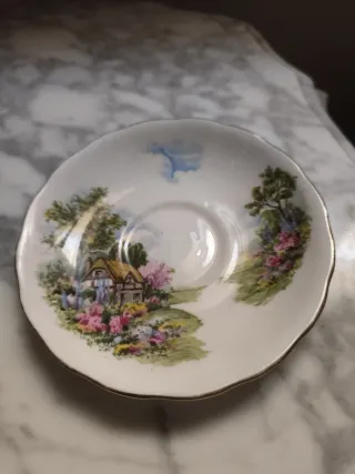 Taza de té de porcelana con paisaje