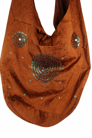 Borsa etnica boho marrone con perline