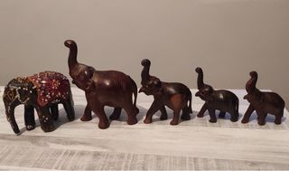 Colección 5 elefantes decorativos madera