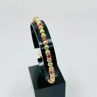 Pulsera Bolas Diamantadas y Piedras Rojas 18K