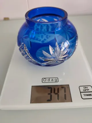 Portavelas cristal azul labrado