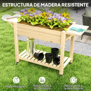 Jardinera Elevada con Ruedas y Repisas