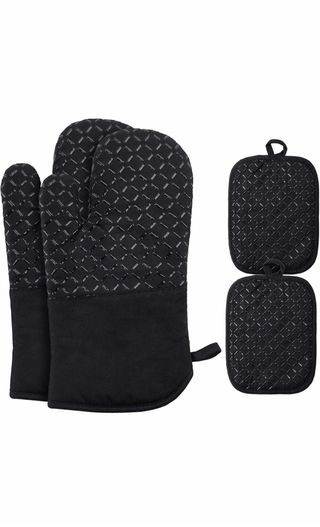 Juego 4 manoplas horno tela y silicona
