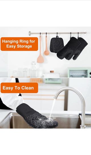 Juego 4 manoplas horno tela y silicona