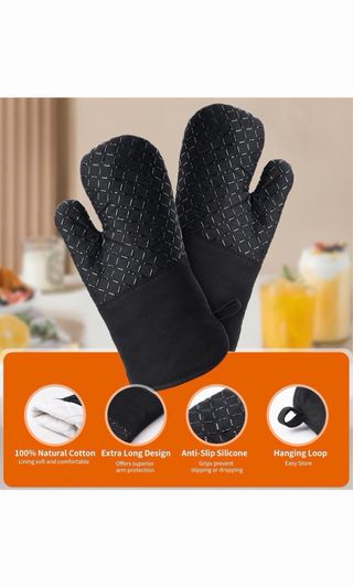 Juego 4 manoplas horno tela y silicona