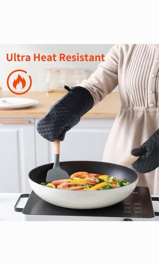 Juego 4 manoplas horno tela y silicona