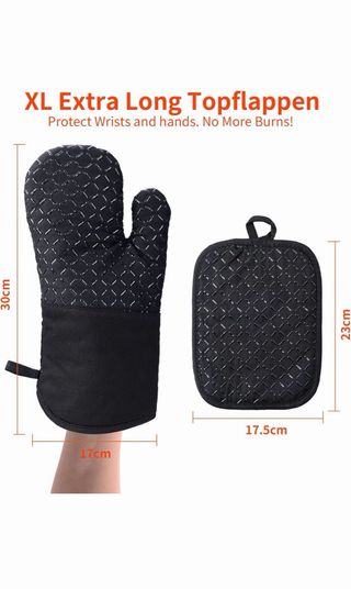 Juego 4 manoplas horno tela y silicona