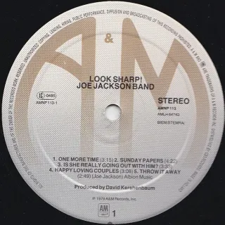 Joe Jackson Look Sharp! LP 12" 33 RPM A&M Records