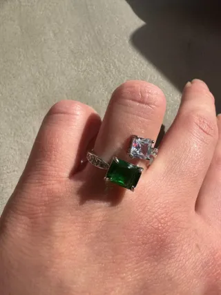 Anello Argento 925 Zircone Verde Quadrato