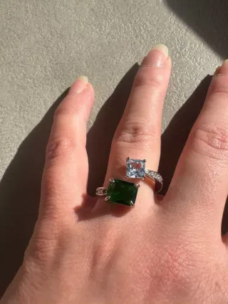 Anello Argento 925 Zircone Verde Quadrato