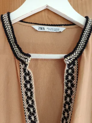 Vestido Zara Lino Beige Talla M