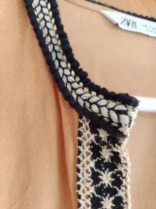 Vestido Zara Lino Beige Talla M