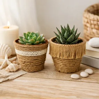 Maceta Artesanal Cuerda con Suculenta