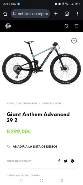 Bici MTB 29" Giant Anthem Advanced Carbono