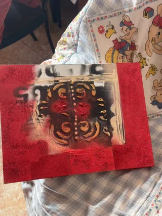 Cuadro Decorativo Madera Dorado y Rojo