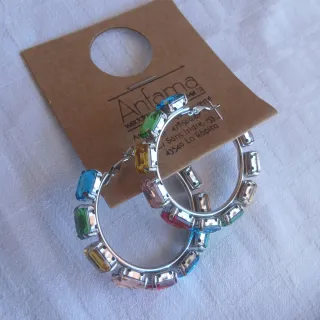 Pendientes aro pedrería fantasía multicolor