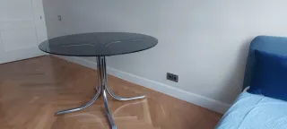 Mesa vintage italiana cristal patas cromadas