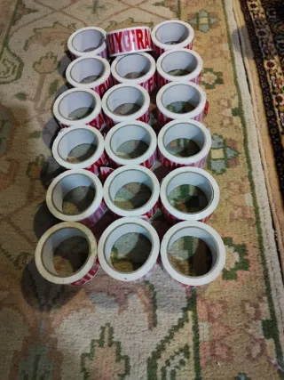 Cinta de embalar roja, marrón y frágil