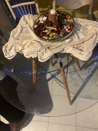 Mesa redonda cristal y madera