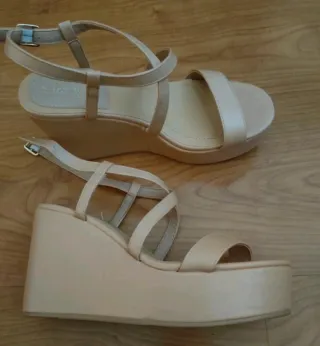 Sandalias cuña Corte Inglés Talla 39 Rosa Nude