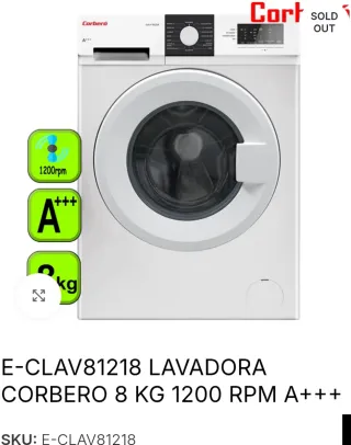 Lavadora Corbero 8kg 1200rpm A+++
