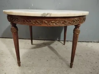 Mesa auxiliar mármol y madera antigua