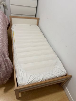 Cama individual 160cm madera y blanco