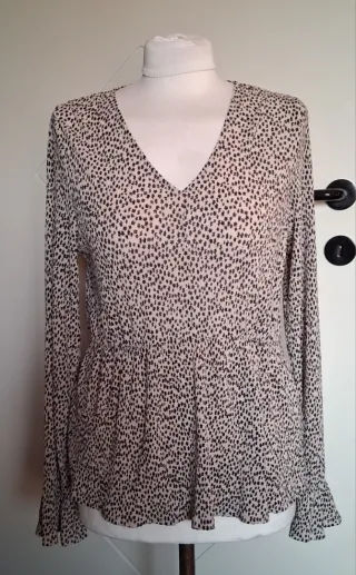 Blusa donna fantasia beige e nero