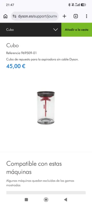 Cubo aspiradora Dyson V10