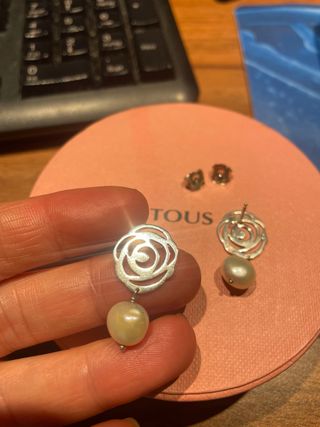 Pendientes TOUS Plata y Perla Dorada