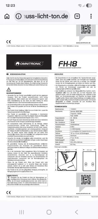 Caja de subwoofer profesional FH-18