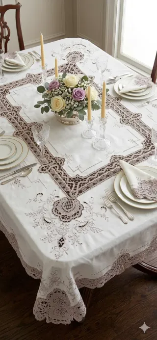 Tovaglia/Copriletto Lino Pizzo Antico