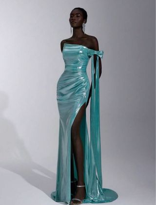 Vestido fiesta azul metálico talla L