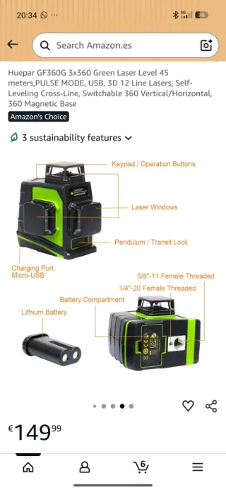 Nivel Láser Huepar GF360G 3x360 Verde