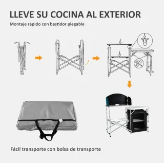 Mesa Cocina de Camping con Paraviento y Almacenaje