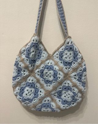 Bolso Crochet Boho Azul Hombro