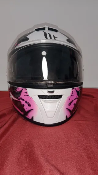 Casco de moto MT blanco con mariposas + guantes.