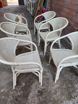 Conjunto 6 Sillones Rattan y Mimbre Beige