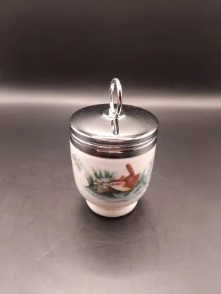 🇬🇧 Huevera porcelana inglesa pájaros metal