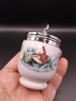 🇬🇧 Huevera porcelana inglesa pájaros metal