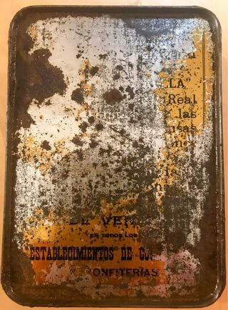 caixa/caja/antigua/lata/metálica/hojalata/vintage