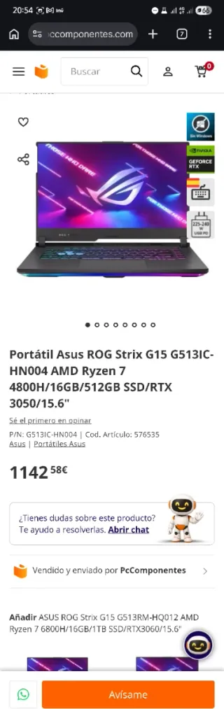 Asus ROG STRIX G15 RTX3050 SENZA DISCO RIGIDO