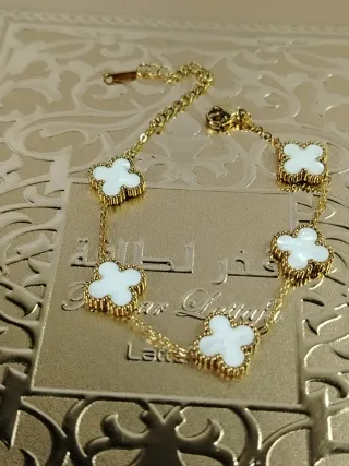 Pulsera Chapada Oro 18k Trébol Blanco