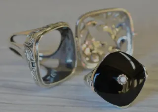 Anillo Plata Ónix pirita y  Perlas naturales