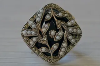 Anillo Plata Ónix pirita y  Perlas naturales