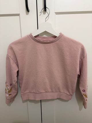 Sudadera niña Mango rosa bordada