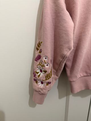 Sudadera niña Mango rosa bordada