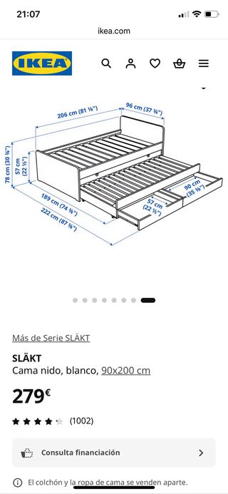 Cama nido Ikea 90x200 Sin colchones
